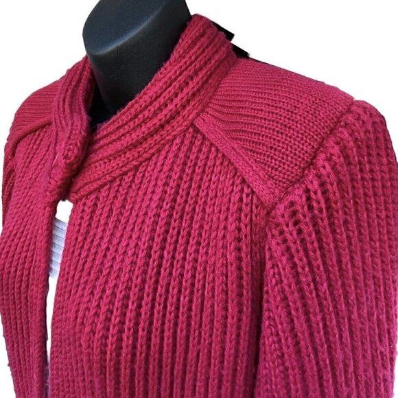 VTG 90s Red Ribbed Knit Cardigan Sweater High Neck One Button Women’s M - Picture 4 of 8